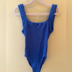 Athena crinkle one piece swim bathing suit royal blue on trend